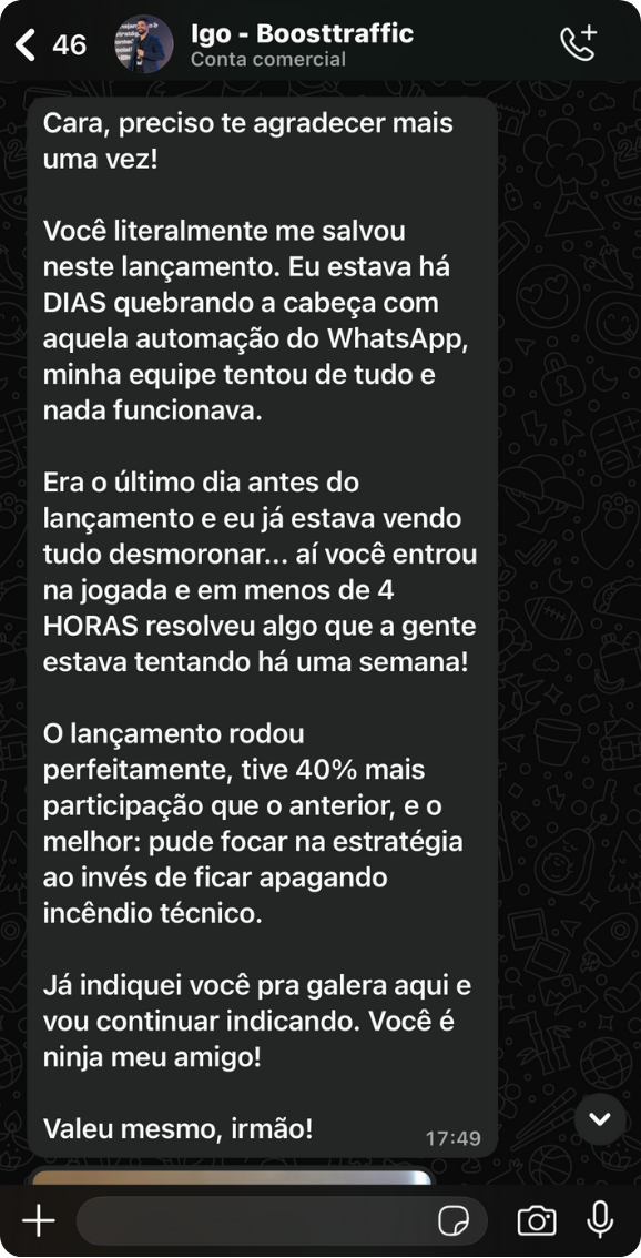 Depoimento do Igo Boosttraffic.